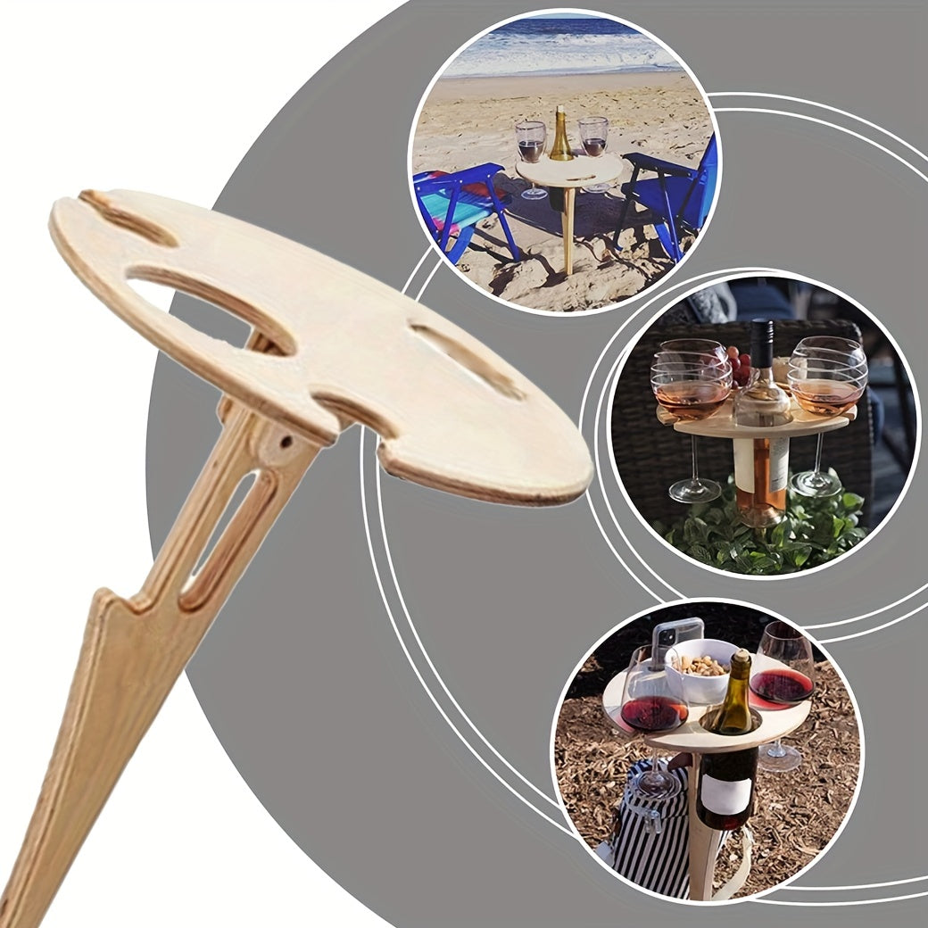 Portable Wine Table w/ Bottle Holders for Sand & Grass