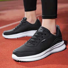Men's PU Leather Lace up Sneakers Casual Walking Shoes Comfortable And Breathabl