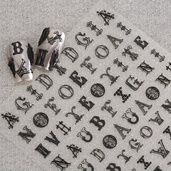 4pcs 5D Embossed English Letter Nail Art Stickers Self Adhesive Nail Decals F