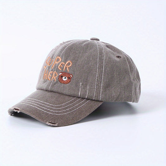 Kids Alphabet Bear Embroidered Baseball Cap for Outdoor Activities
