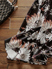 Floral Print Short Sleeve Plus Size Dress Belted Waist Stretch Cocktail Casual