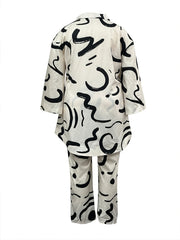 Women's Plus Graffiti Print Top & Pants Outfit Set