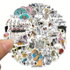 50pcs Funny Skeleton Stickers Pack Waterproof Vinyl Skull Stickers