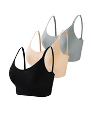 3pcs Solid Cami Crop Tops Crew Neck Women's Lingerie