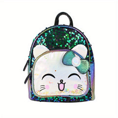 Kids Cartoon Cat Sequin Backpack Mini Waterproof PU Leather Glitter Bag