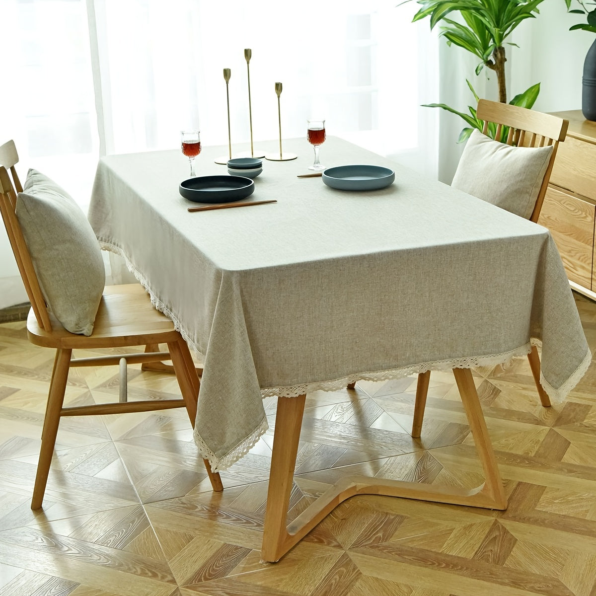 Solid Ingney Lace Tablecloth - Stain Resistant & Waterproof