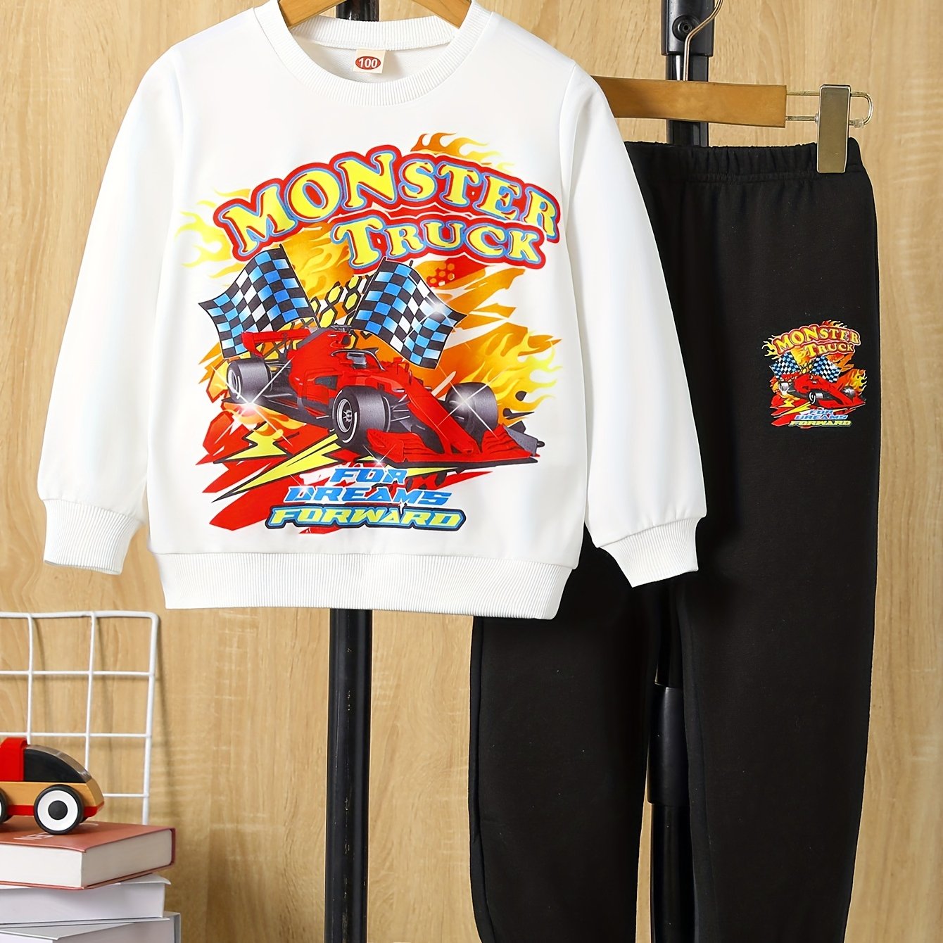 Boy's Anime Pattern Outfit 2pcs Set MONSTER TRUCK Kid's Clothes