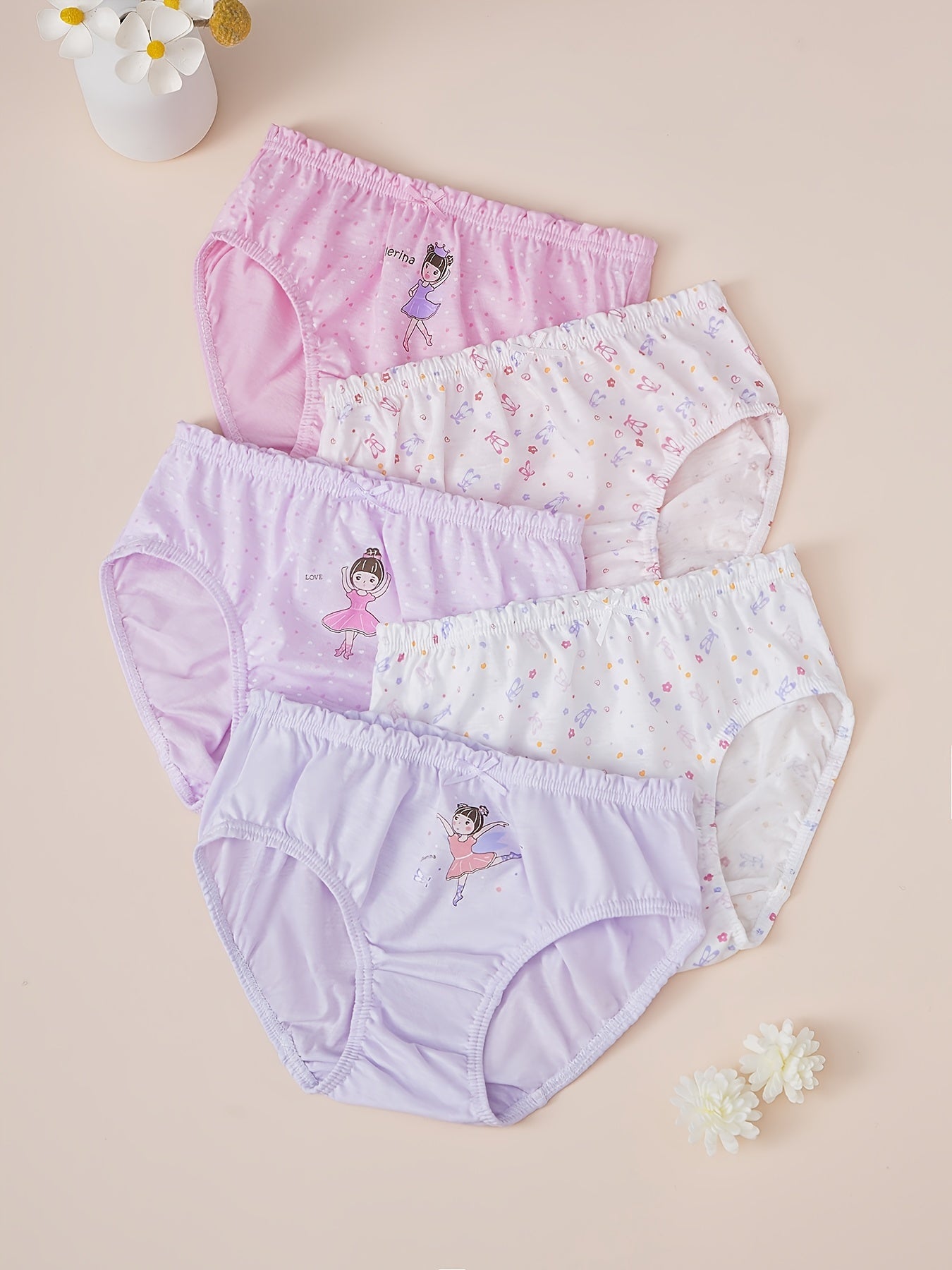 5pcs Girls Ballet Dancer Frill Trim Shortie Brief Cotton Underwear