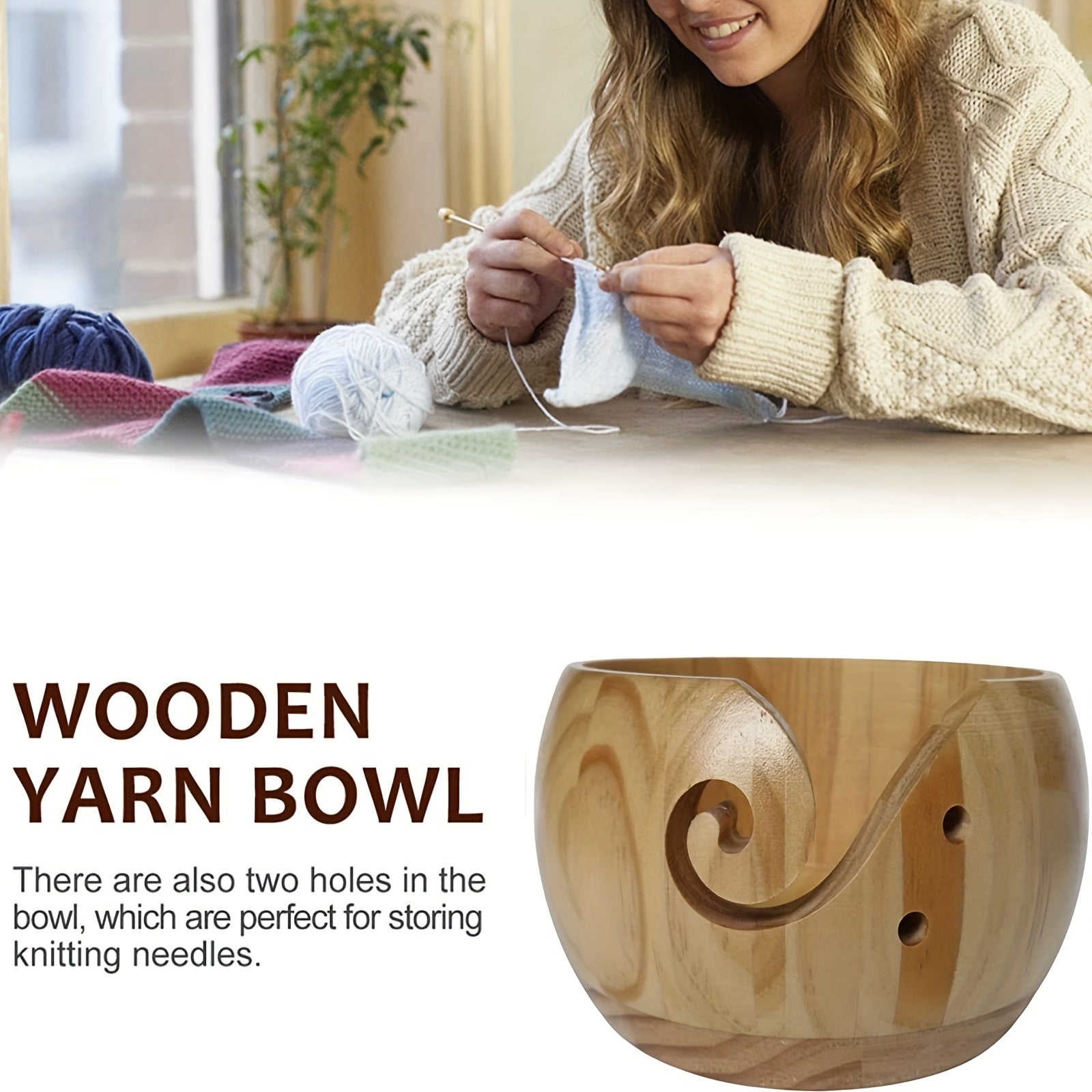 Wooden Yarn Storage Bowl Knitting Organizer Crochet Kit Mother's Gift
