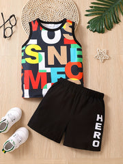 Boys Letter Pattern Casual Outfit Tank Top & Shorts Set