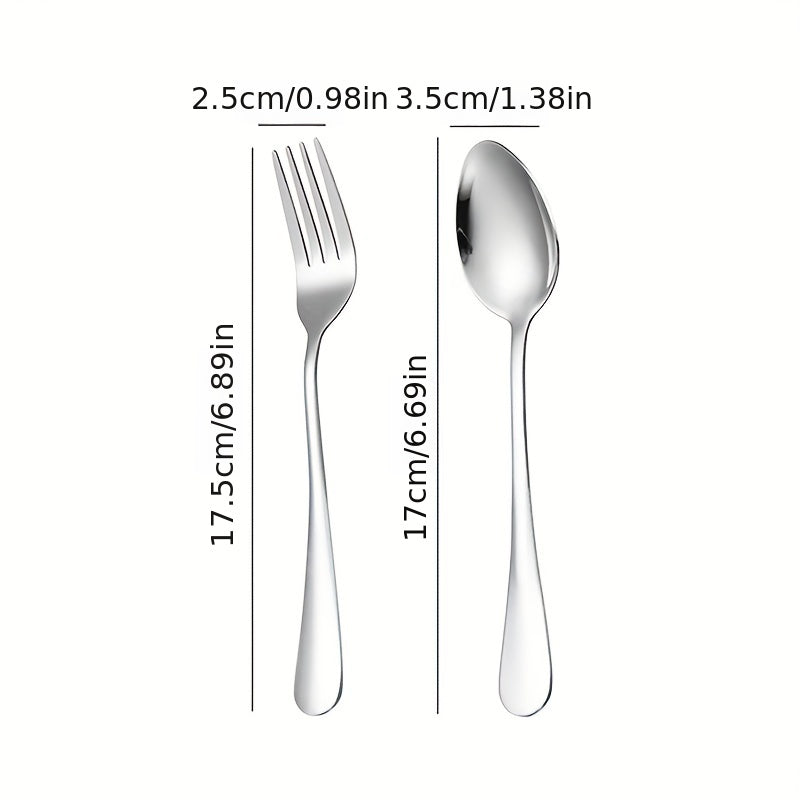 12pcs Stainless Steel Dessert Fork & Spoon Set for Home Kitchen Restaurant