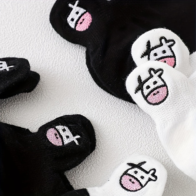 10 Pairs Cartoon Cow Print & Striped Ankle Socks Women's Stockings