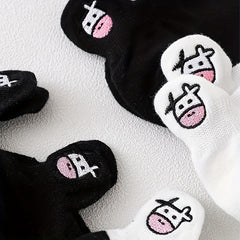 10 Pairs Cartoon Cow Print & Striped Ankle Socks Women's Stockings