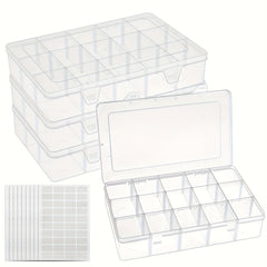 Plastic Storage Containers with Adjustable Dividers, 15 Grids, Pack of 4
