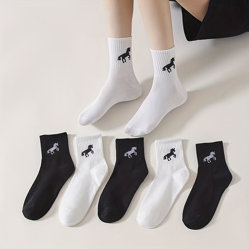 6 Pairs Horse Pattern Ribbed Socks Women's Stockings