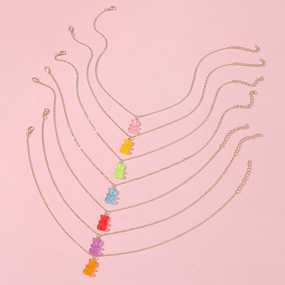 7pcs Cartoon Bear Golden Chain Necklace Jewelry Set