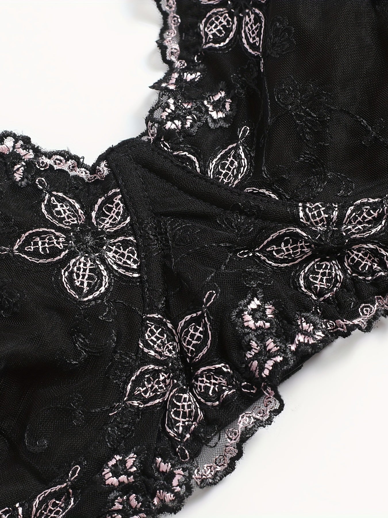 Floral Embroidered Mesh Plus Size Sexy Bra with Light Padding