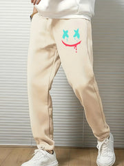 Smile Expression Print Men's Drawstring Sweatpants Loose Casual Jogger Pants