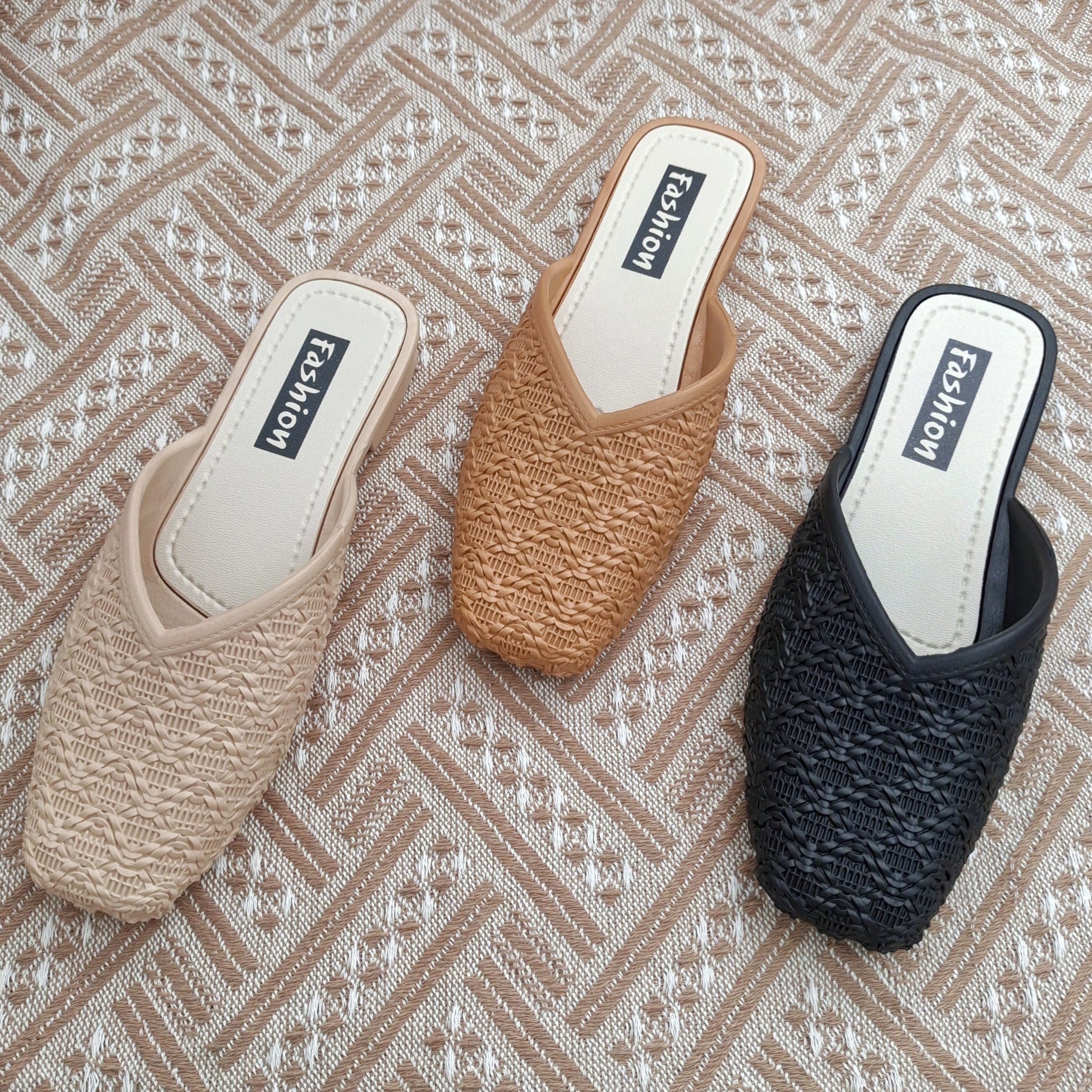 Women's Square Toe Flat Mules Slip On Shoes