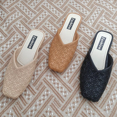 Women's Square Toe Flat Mules Slip On Shoes