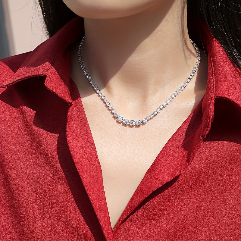 Moissanite Tennis Necklace Silvery Clavicle Chain Jewelry