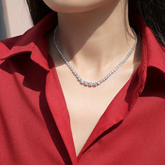 Moissanite Tennis Necklace Silvery Clavicle Chain Jewelry
