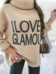 Casual Sweater Women's Plus Slogan Print Long Sleeve