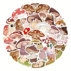 61PCS Mushroom Friends Vinyl Waterproof Stickers Scrapbook Journaling Laptop Ska