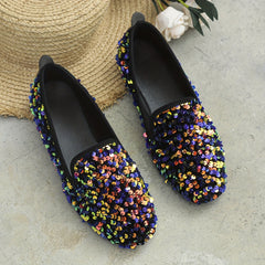 Sequins Flat Shoes Square Toe Soft Sole Ballet Flats