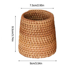 Handwoven Rattan Pen Holder Organizer Box for Home Office