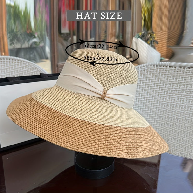 Vintage Wide Brim Sunscreen Straw Hat for Summer Travel