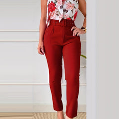 Floral Print Sleeveless Top & Solid Pants Set