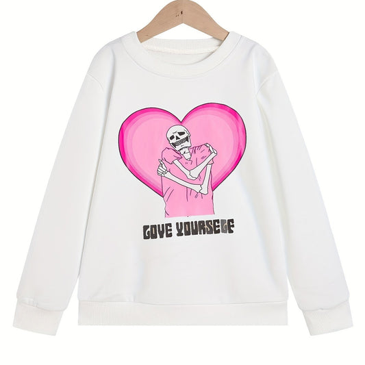 Girls' Pink Skeleton Sweatshirt, Long Sleeve Top