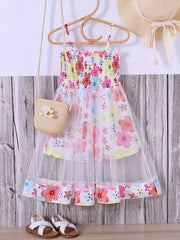 Toddler Girls Flowers Frill Trim Shirred Rompers Jumpsuits