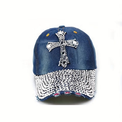 Rhinestone Cross Baseball Cap Y2K Distressed Dad Hats Sun Hats For Women
