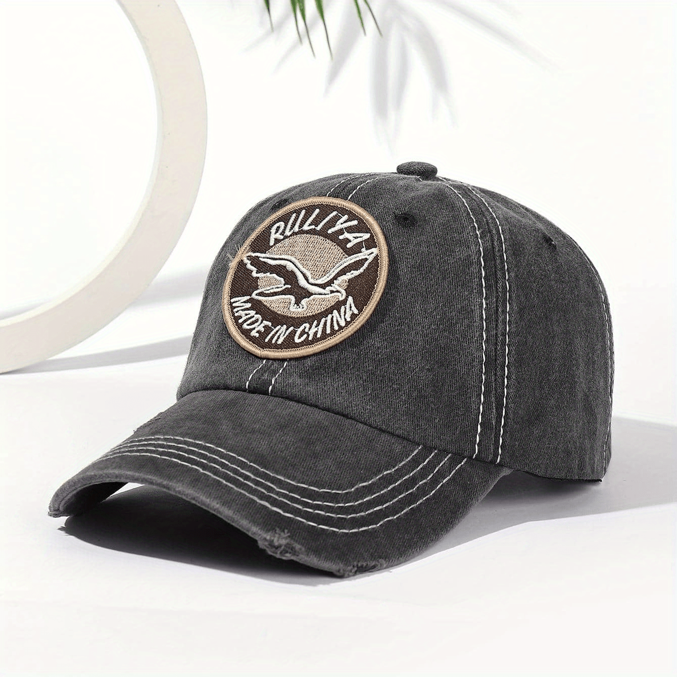 Soft Cotton Washed Baseball Cap with Solid Eagle Embroidery