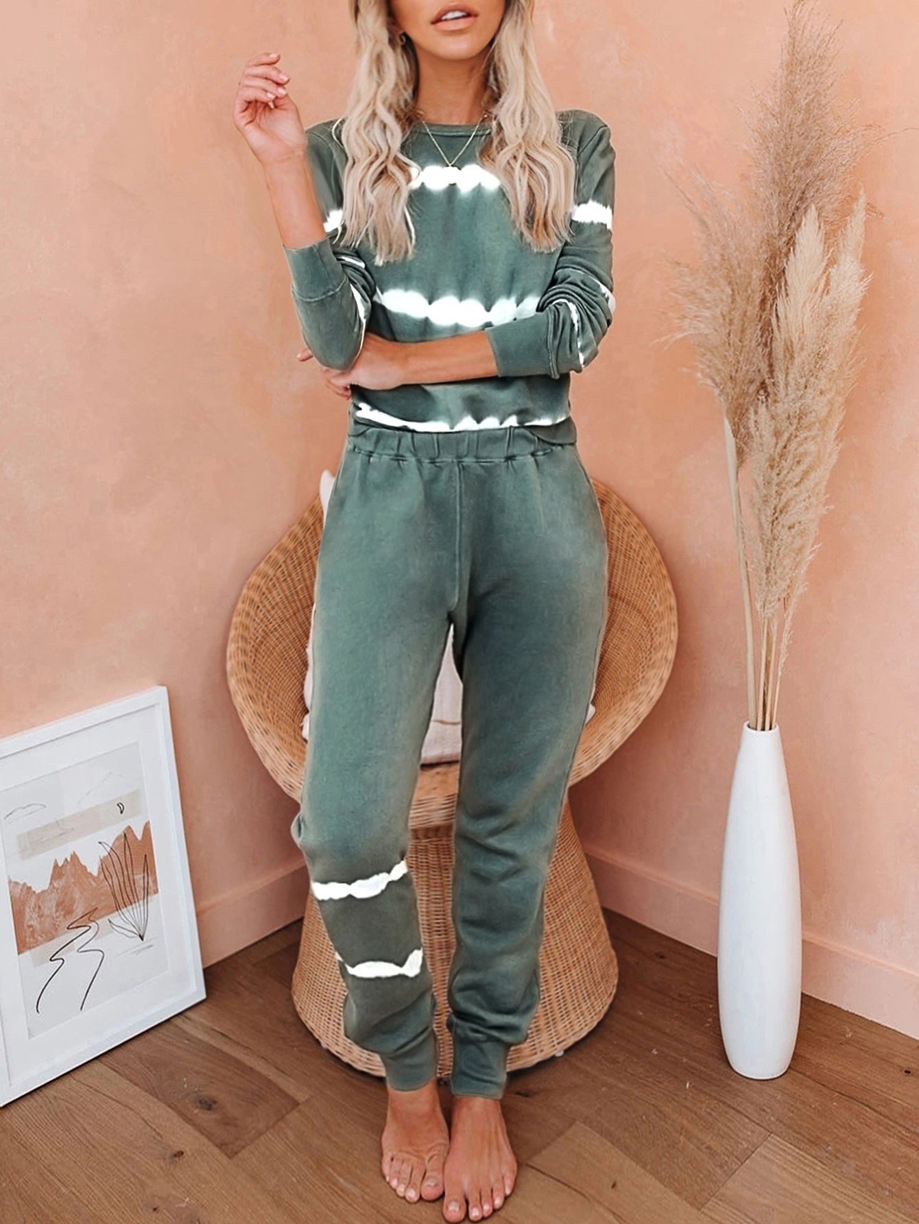 Plus Tie Dye Long Sleeve Top & Pants Set