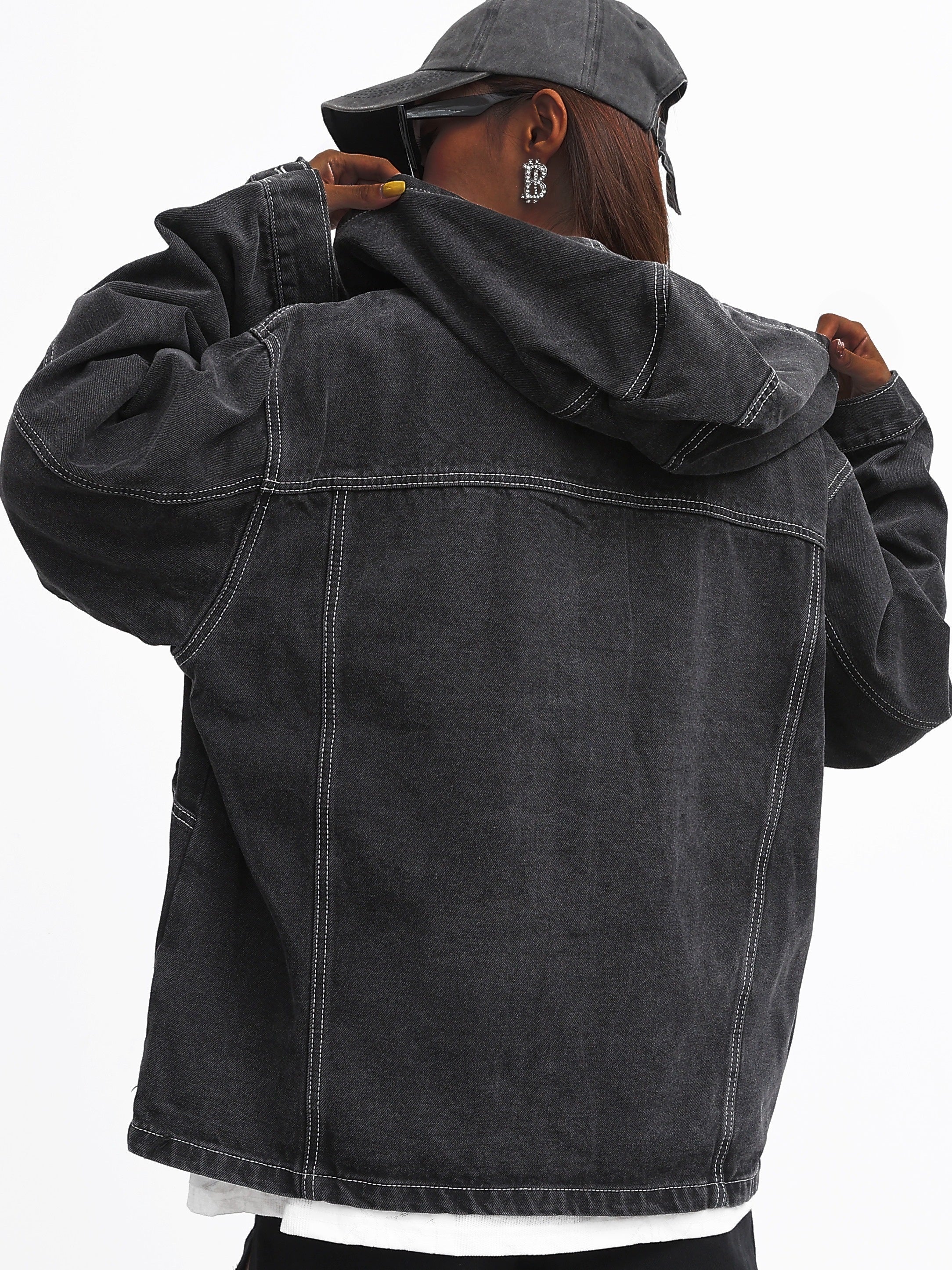 Solid Hooded Denim Jacket with Pockets