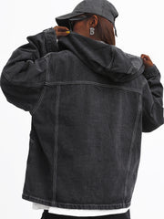 Solid Hooded Denim Jacket with Pockets