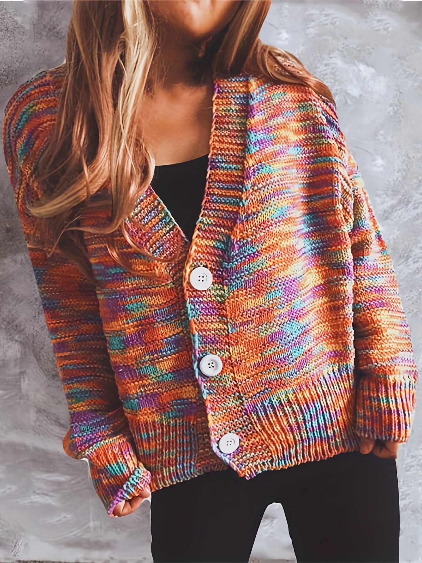 Rainbow Button Cardigan Long Sleeve