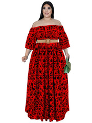 Graphic Print Off Shoulder Maxi Dress Plus Medium Stretch