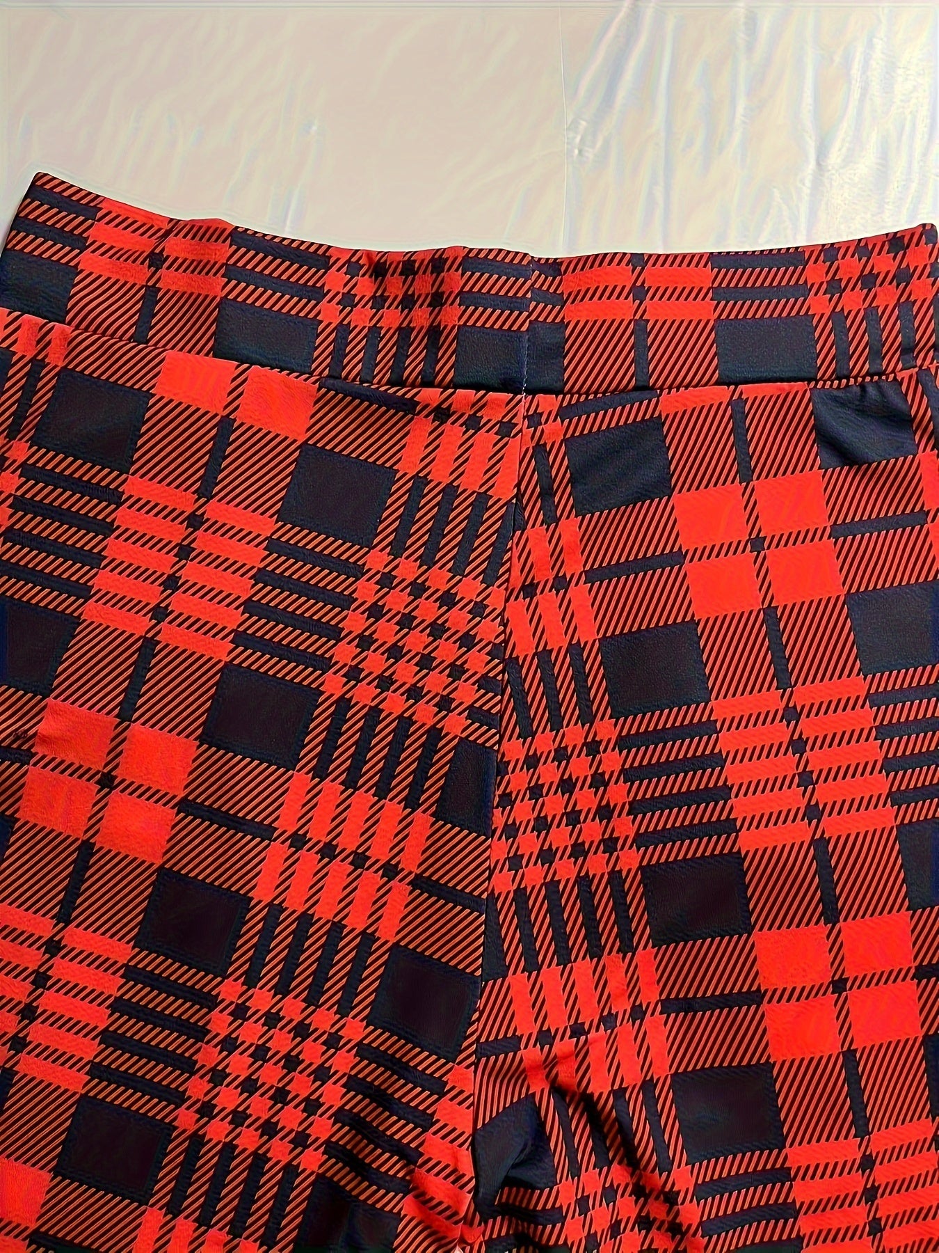 Plaid Pattern Skinny Leggings High Waist Stretchy Leggings