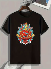 Heart Print Men's Graphic Tee for Summer