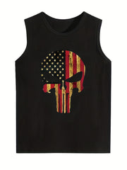 Boys American Flag Skull Tank Top Summer Sleeveless Crew Neck Tee