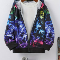 Boys Hoodie Tops Gradient Fume Print Casual Pullover Zip Up Sweatshirt