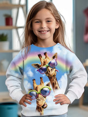 Giraffe Graphic Crew Neck Long Sleeve T shirt For Girls Spring Fall Gift