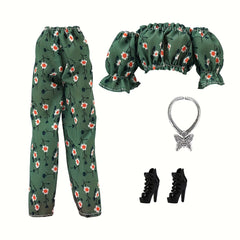 Floral Doll Dress Set One Shoulder Doll Outfit with Accessories