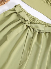 Sexy Block Skirt Two piece Set Pleated Crop Cami Tops