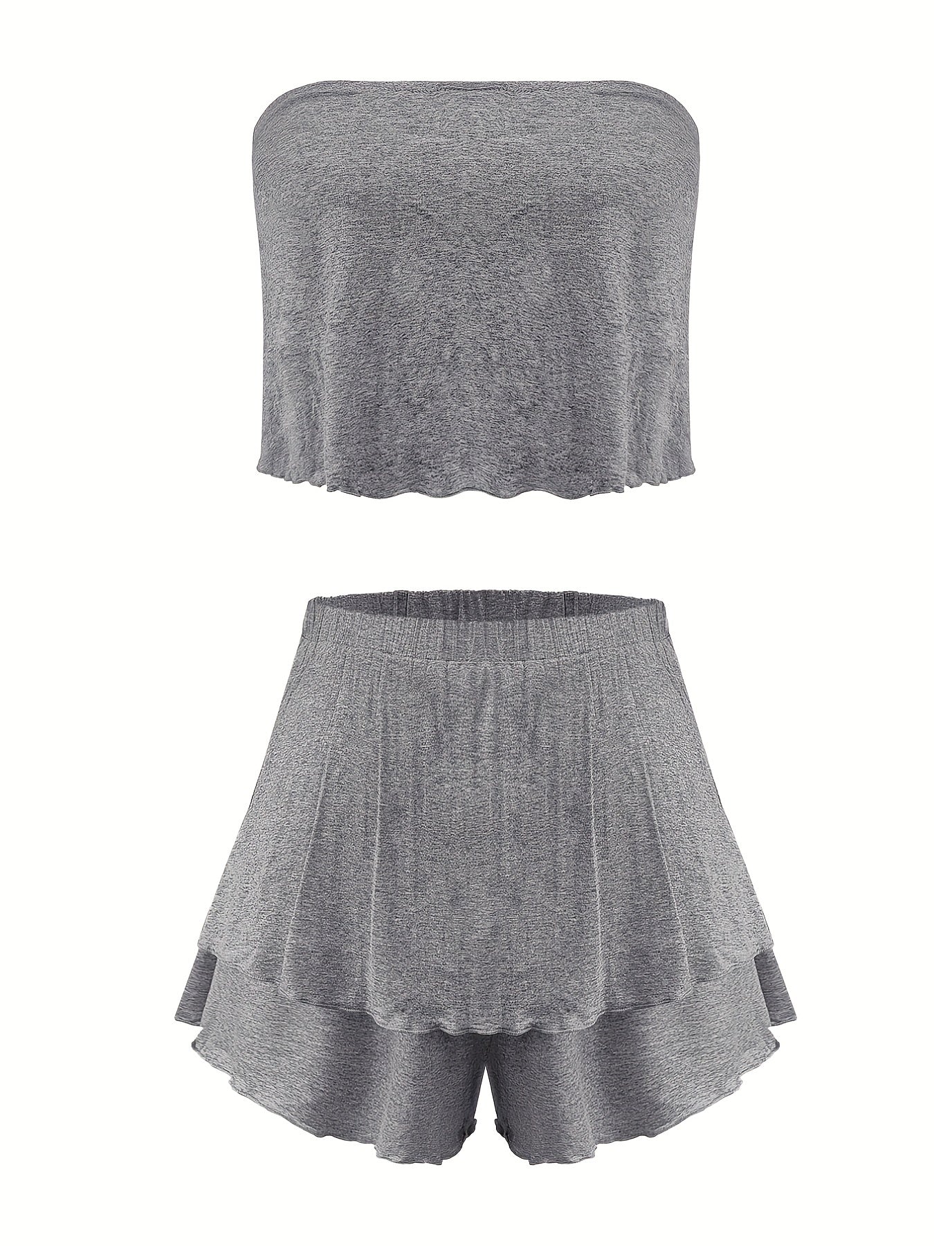 Casual Two Piece Set: Ruched Tube Top & Shorts