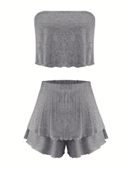 Casual Two Piece Set: Ruched Tube Top & Shorts